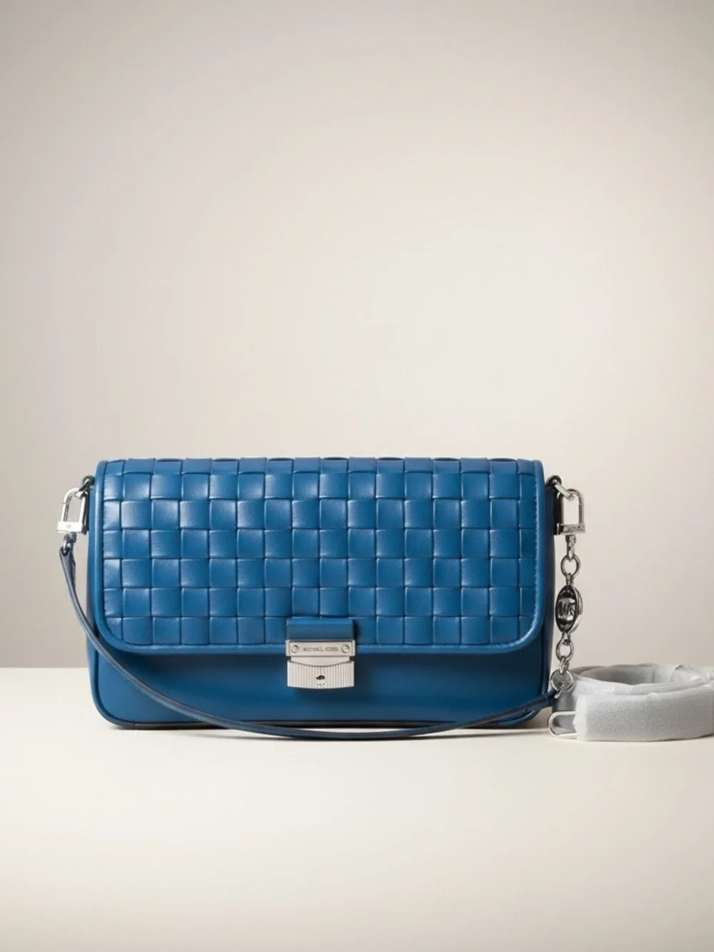 Michael Kors Teal Woven Leather Shoulder Bag
